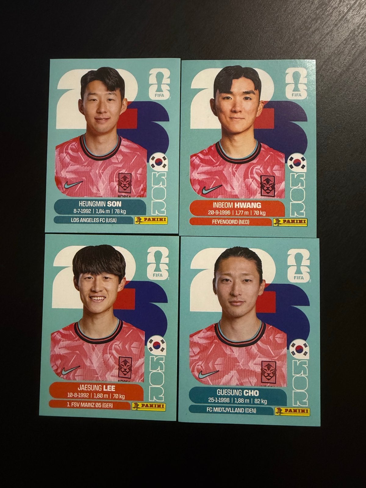 Panini FIFA 2023 Zuid-Korea Spelerskaarten (4 stuks), Ophalen of Verzenden, Zo goed als nieuw, Buitenlandse clubs, Spelerskaart