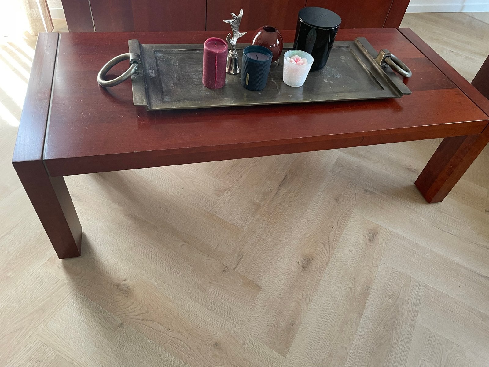 Massief kersenhouten salontafel - 140x60x42 cm, Gebruikt, 50 tot 100 cm, 100 tot 150 cm, Ophalen of Verzenden