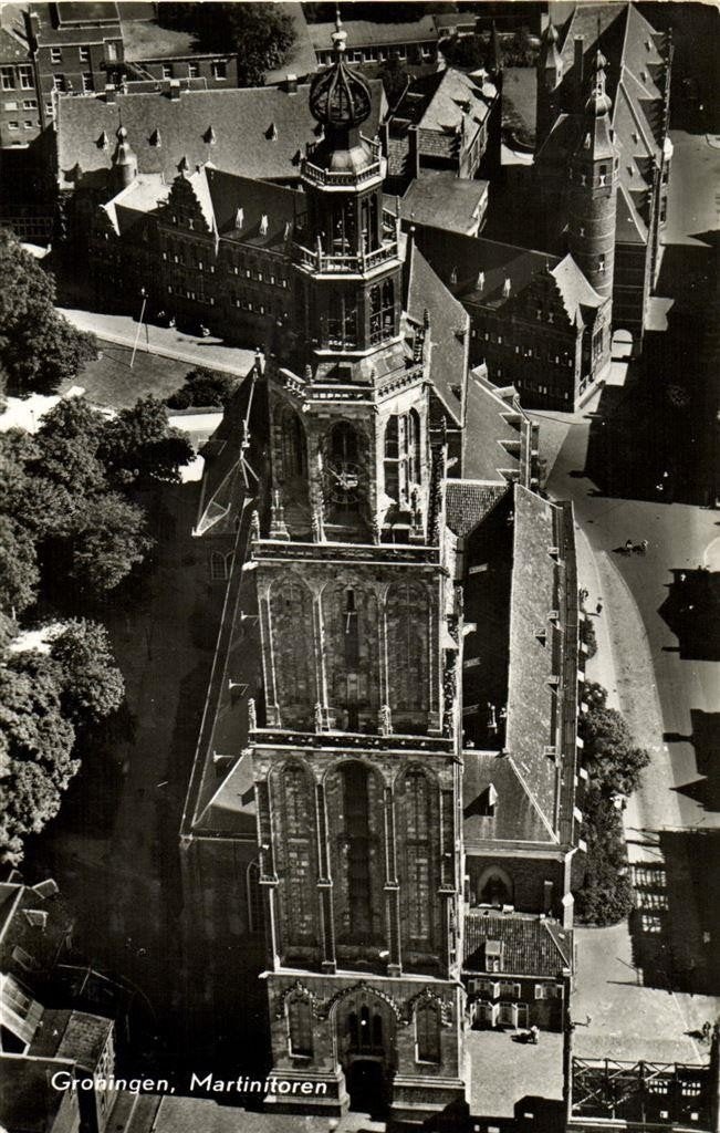 Groningen, Martinitoren - vanuit de lucht - gelopen, Verzamelen, Ansichtkaarten | Nederland, Gelopen, Groningen, 1960 tot 1980