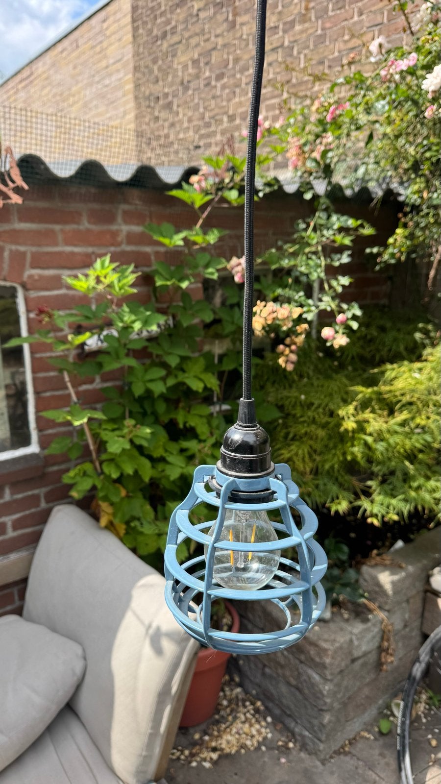 Blauwe design lamp - Industriële kooilamp, Gebruikt, Industrieel, Ophalen, Metaal