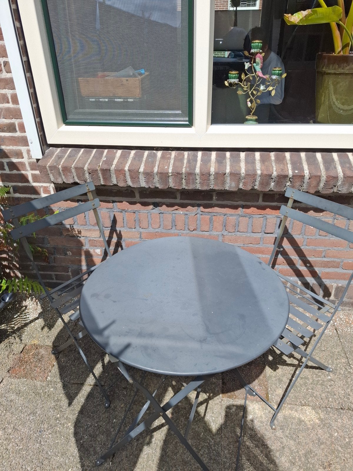 Inklapbaar bistroset met roestplekken, 2 zitplaatsen, Overige materialen, Gebruikt, Ophalen of Verzenden
