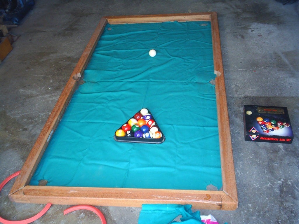 Gebruikte pooltafel van hardhout met ballen, Ophalen, Gebruikt, Pooltafel