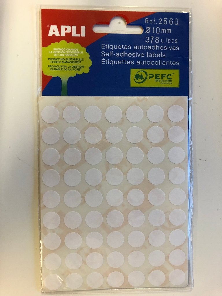 Etiketten rond Apli 2660 wit 10 mm, Ophalen of Verzenden, Nieuw