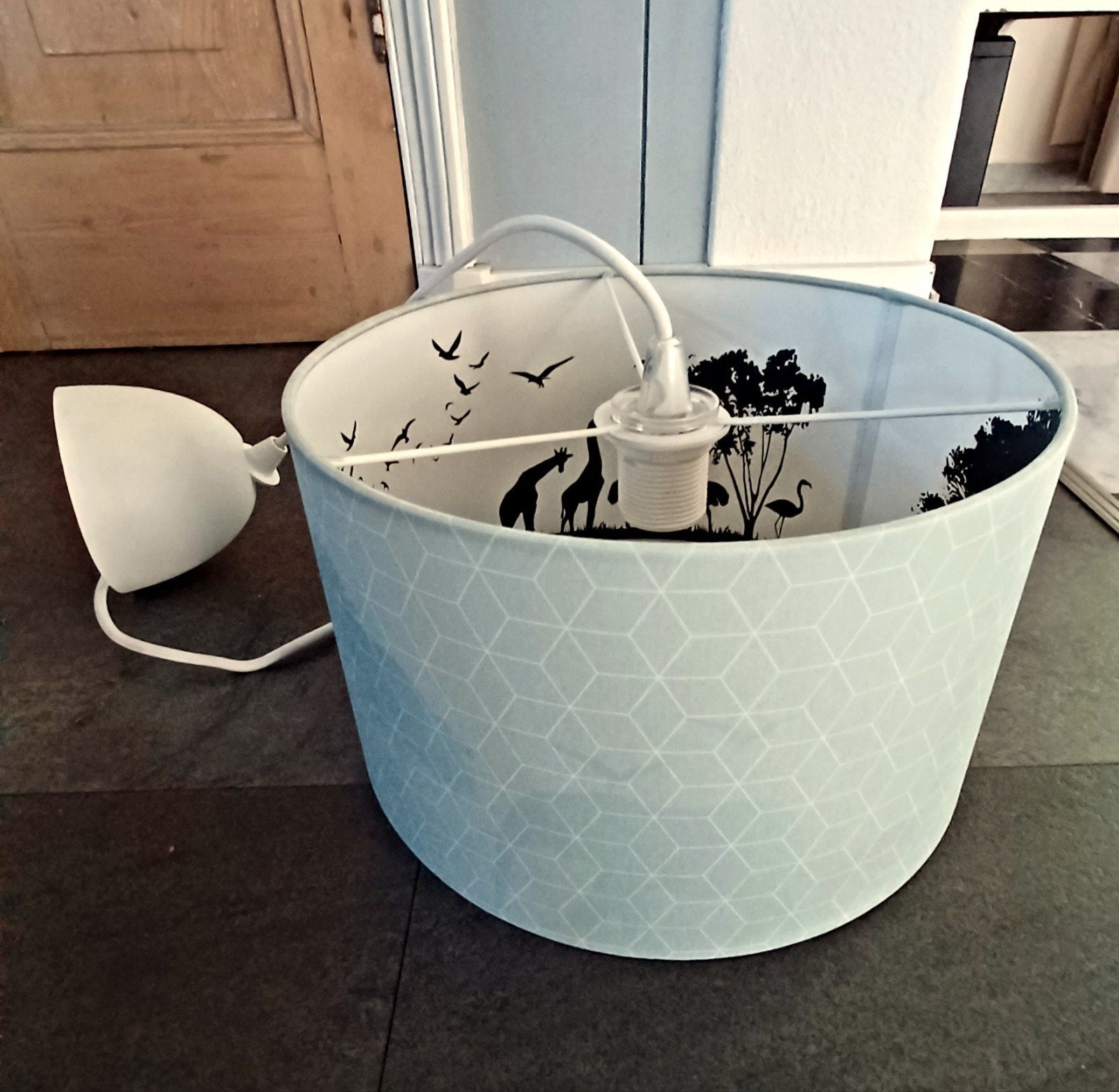Safari Kinderlamp Plafondlamp met Dierenprint E27, Textiel, Zo goed als nieuw, Safari, Kinderkamer, Speels, E27 (groot)
