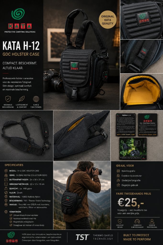 Kata H-12 GDC Camera Holster Tas – Zwart – Vintage NIEUW, Gevoerd, Kata, Ophalen of Verzenden, Zo goed als nieuw