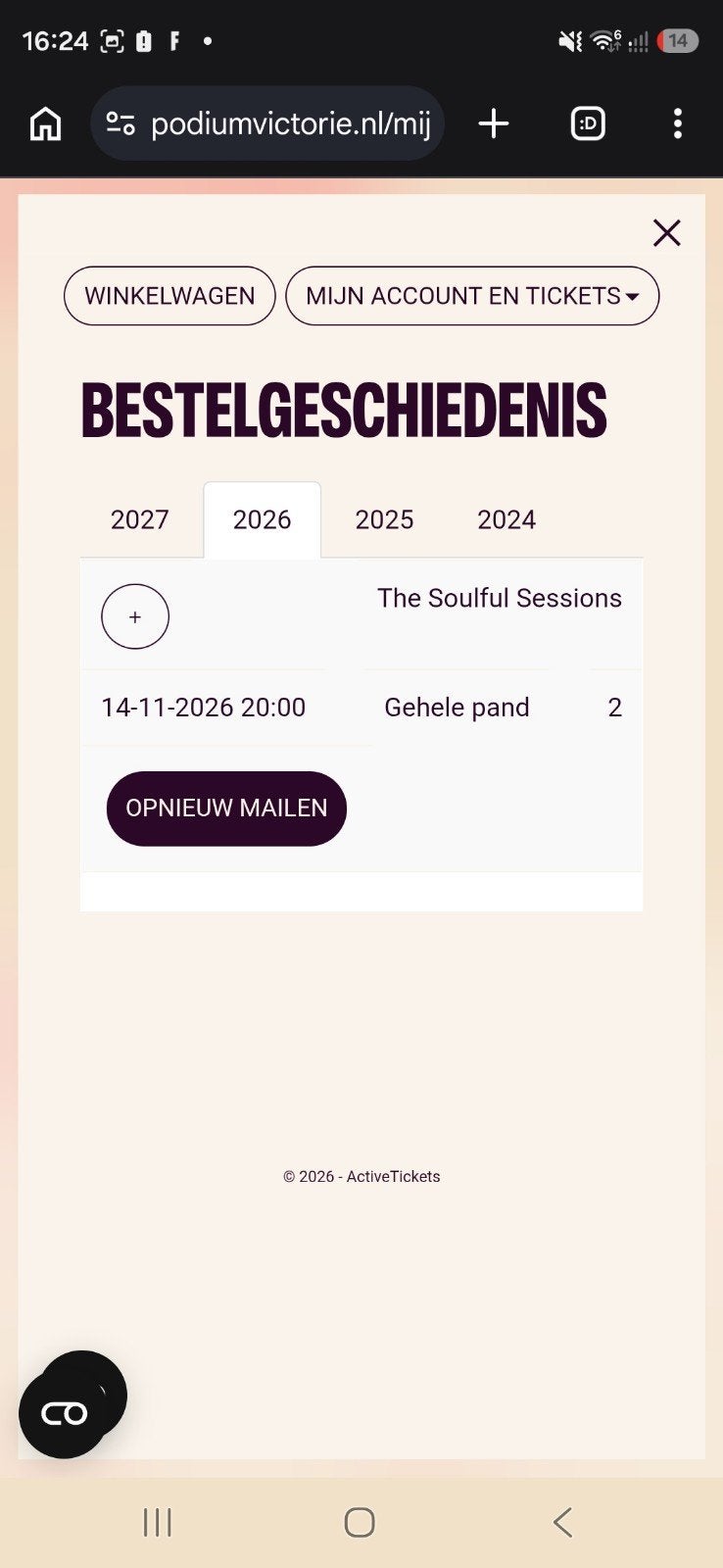2 kaarten soulfull session 14 nov victorie alkmaar, Twee personen, November