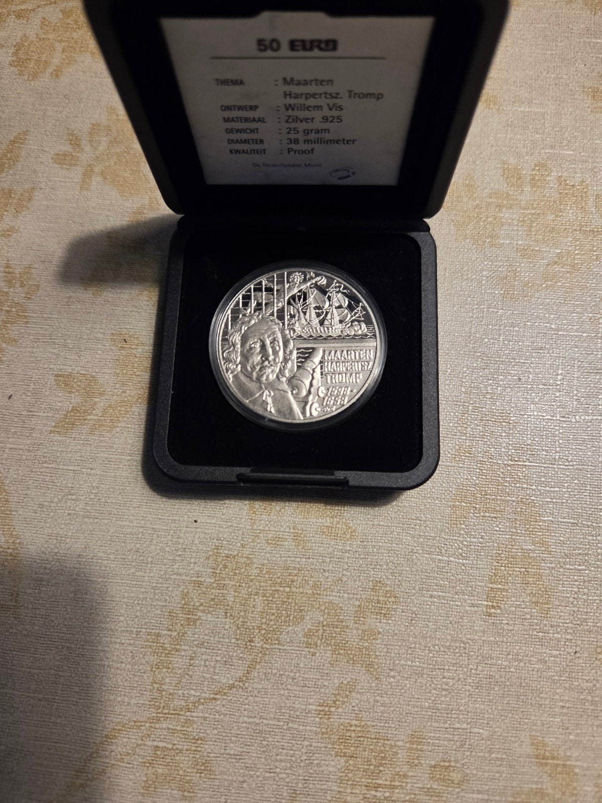 Zilveren 50 Euro munt Maarten Harpertsz. Tromp Proof, Koningin Beatrix, Zilver, Euro's, Ophalen of Verzenden