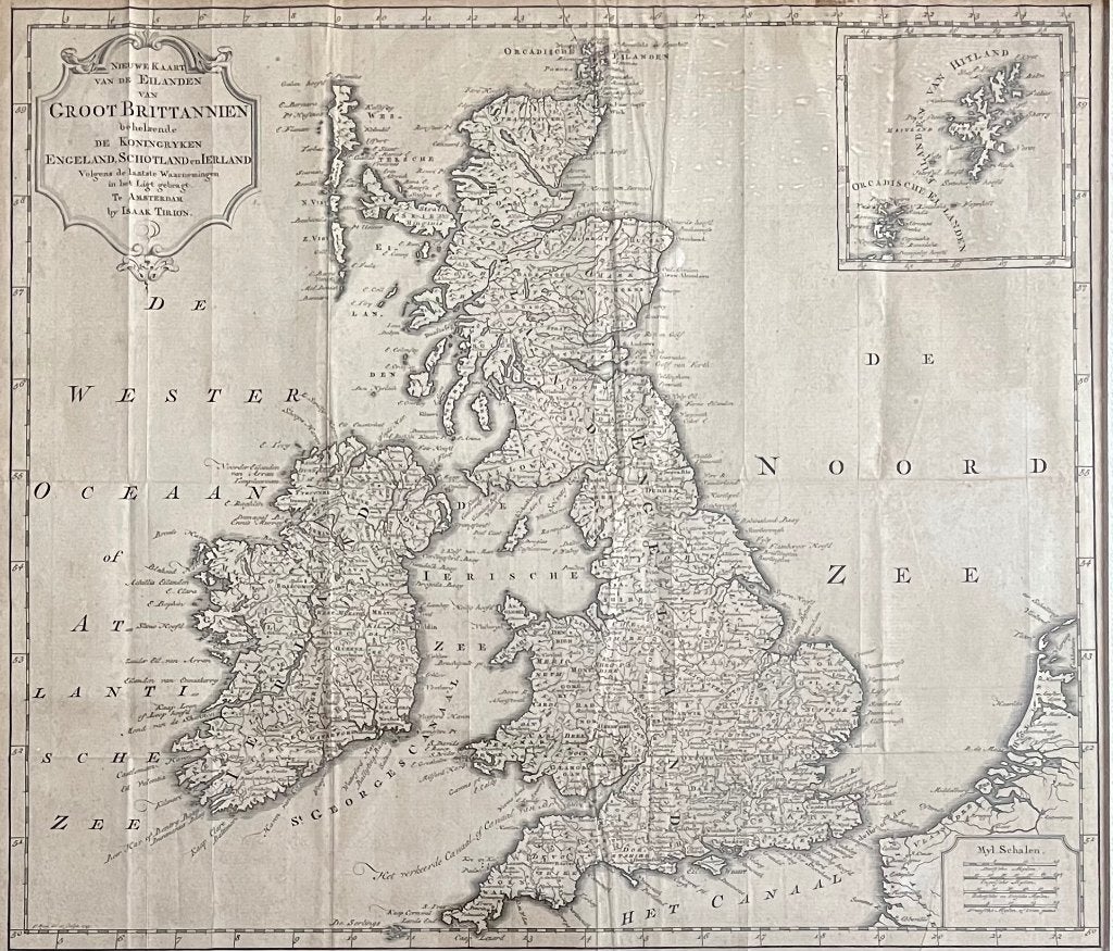 Vintage kaart van Groot-Brittannië van Tirion (18e eeuw), Cartografie, Ophalen of Verzenden, Gravure, Origineel