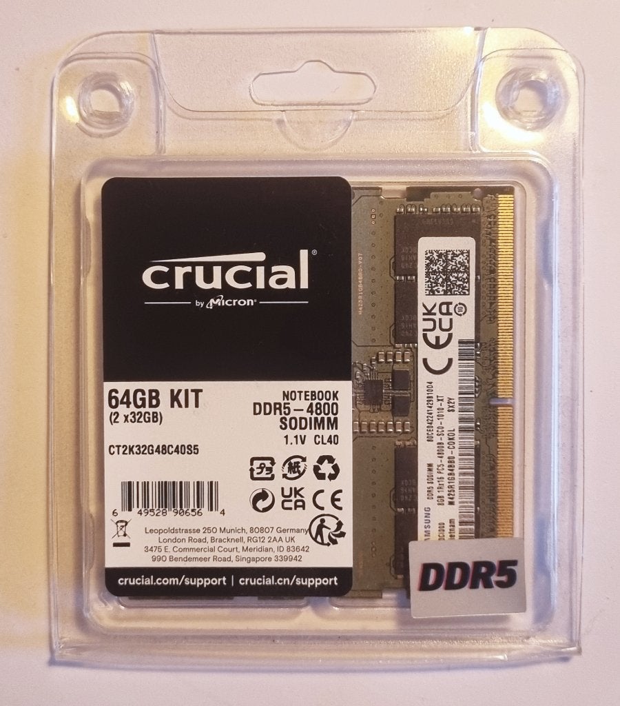 Crucial DDR5 SODIMM 64GB (2x32GB) 4800, Nieuw, Ophalen of Verzenden, DDR5, 64 GB