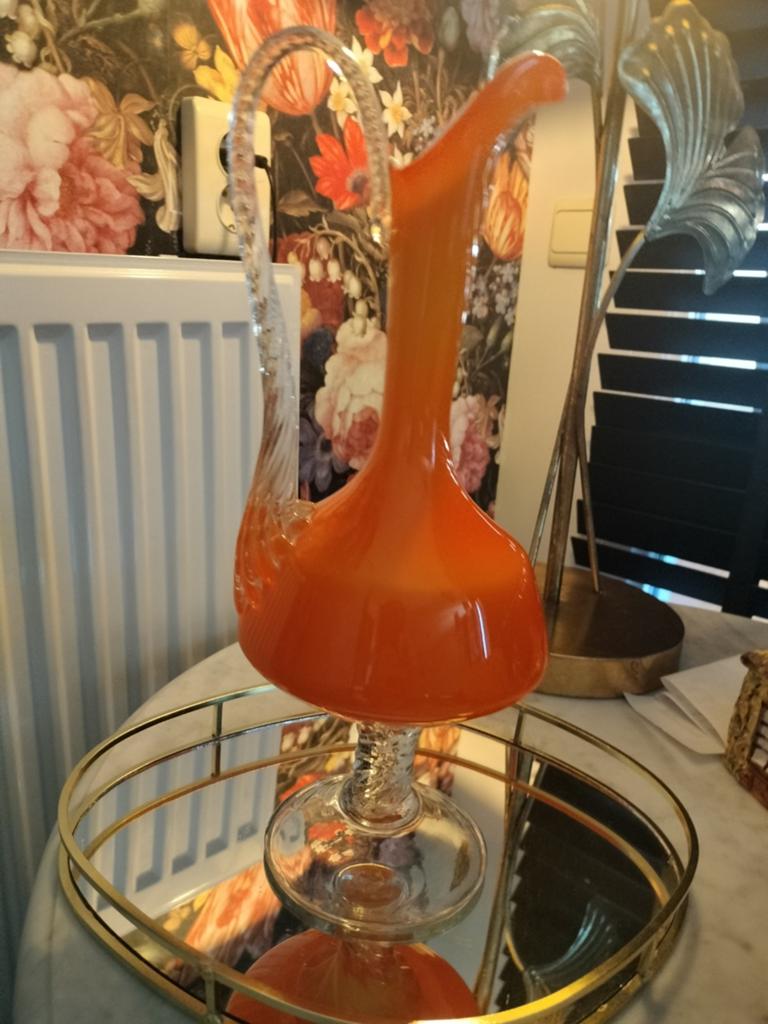 Oranje Glazen Karaf - Mid-Century Modern Empoli/Murano Stijl, Ophalen of Verzenden