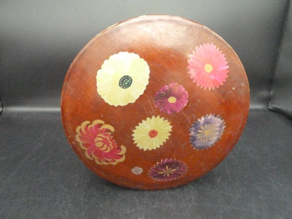 Bijzondere rond lakdoos met bloemenprint, Ophalen of Verzenden