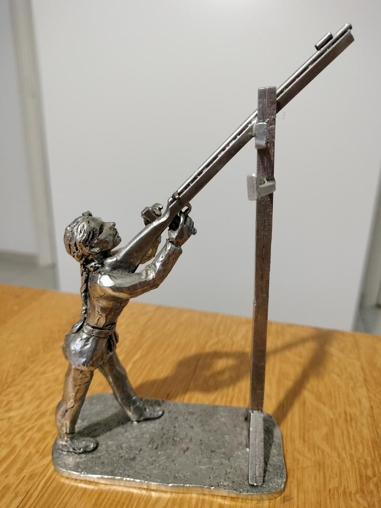 Vintage Tinnen Beeldje Schutter met Geweer, Antiek en Kunst, Ophalen of Verzenden
