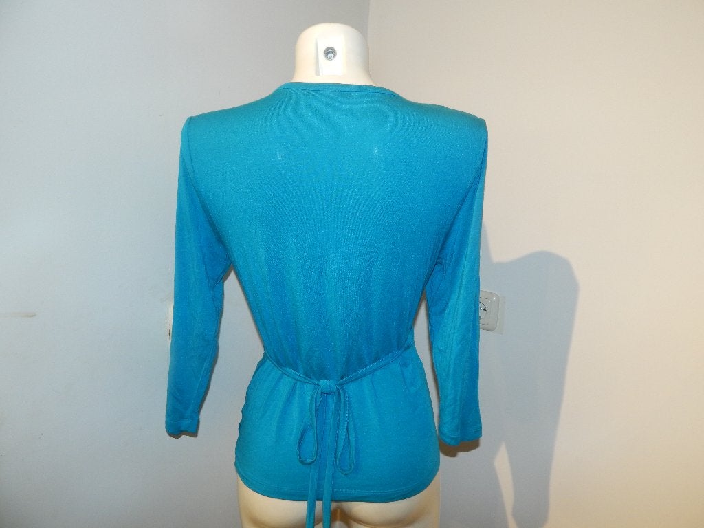 King Louie azuur turquoise wikkel vestje strik sluiting L, Maat 42/44 (L), Zo goed als nieuw, King Louie, Verzenden