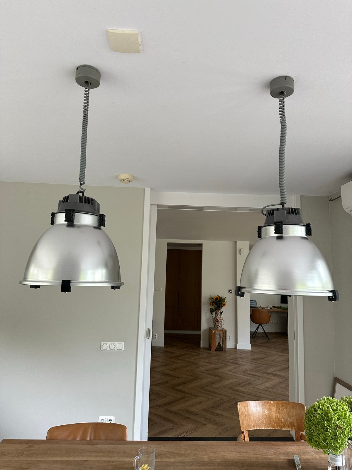 Set van 2 industriële hanglampen - Zo goed als nieuw, Ophalen, Zo goed als nieuw, Metaal, E27 (groot)