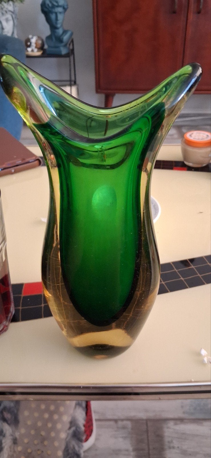 Murano glazen vaas - Groen/Amber, Ophalen