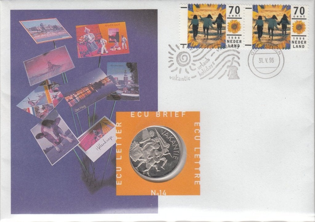 Nederland ECU brief No. 14 Vakantie 1996 met mooie penning, Ophalen of Verzenden, Overige materialen, Nederland