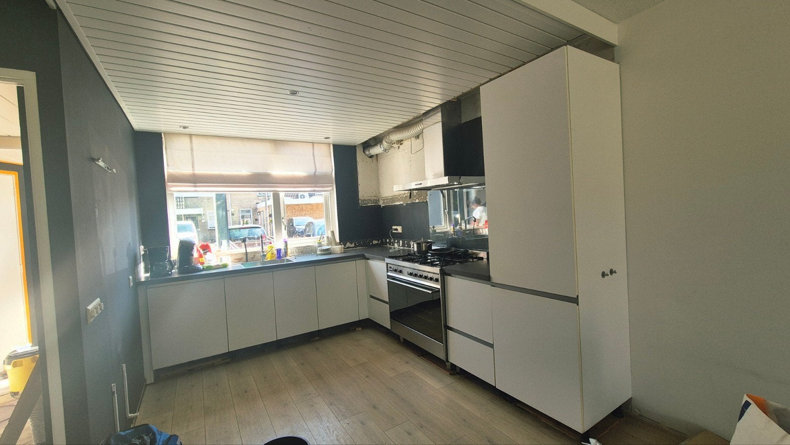 Mooie, moderne inbouw keuken met los fornuis/oven combi, Ophalen, Gebruikt, Wit, Hoekkeuken