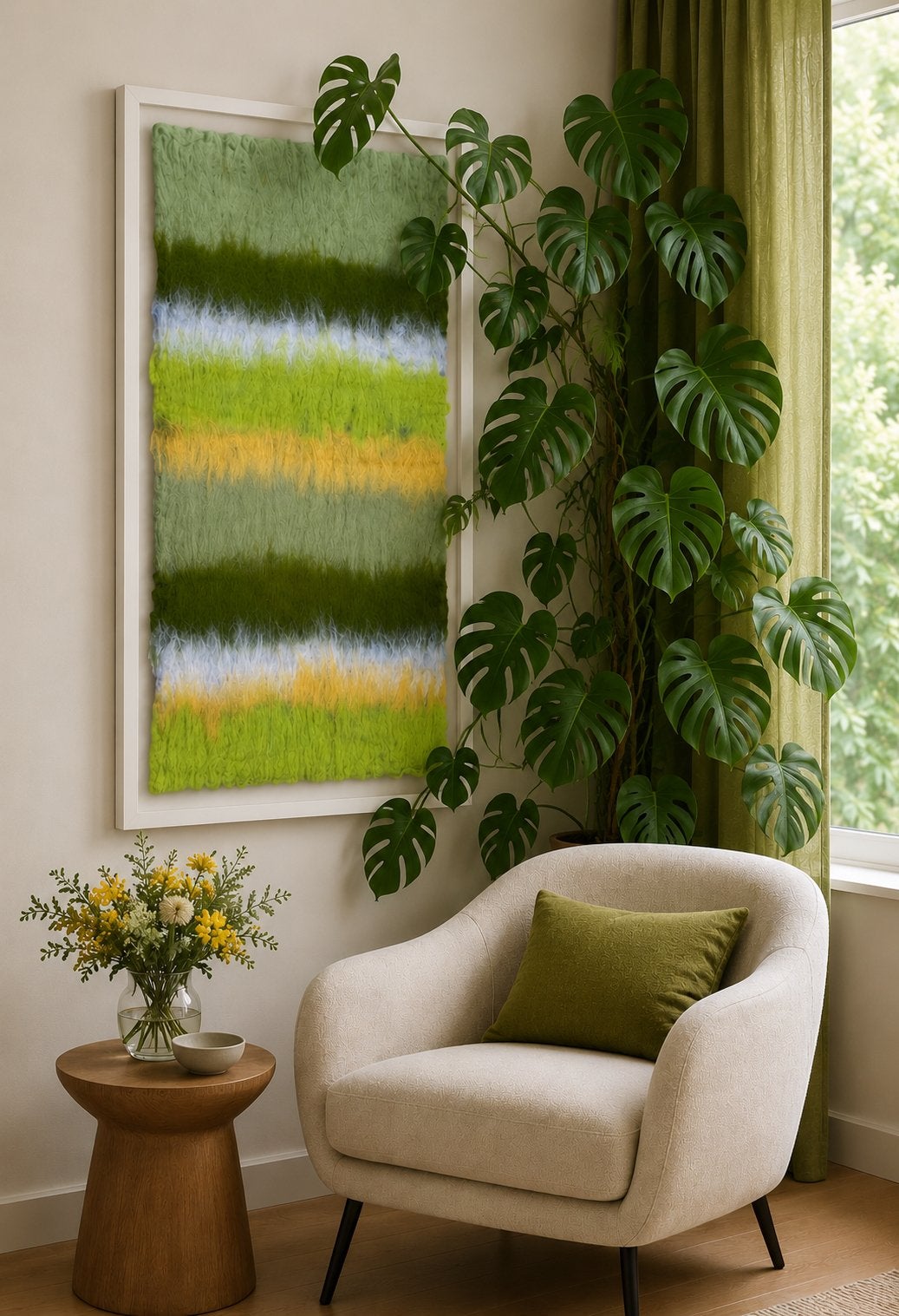 Akoestisch gevilt wandkleed: ‘Groei’, 90 cm, Nieuw, Ophalen of Verzenden, Wit