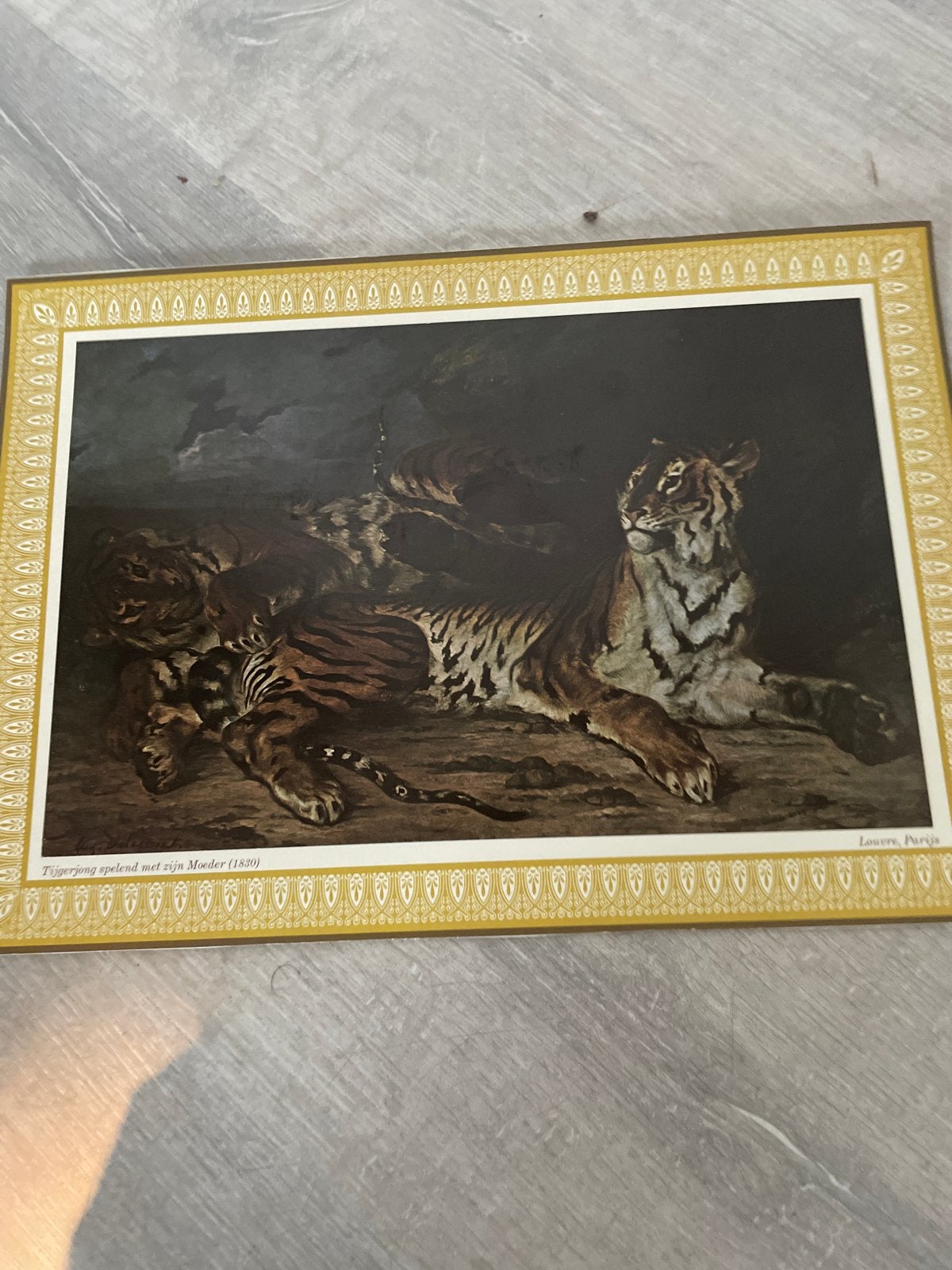 Tijgerjong spelend met zijn Moeder (1830) - Klassiek Schilde, Antiek en Kunst, Dieren, Ophalen of Verzenden, Klassiek, Print