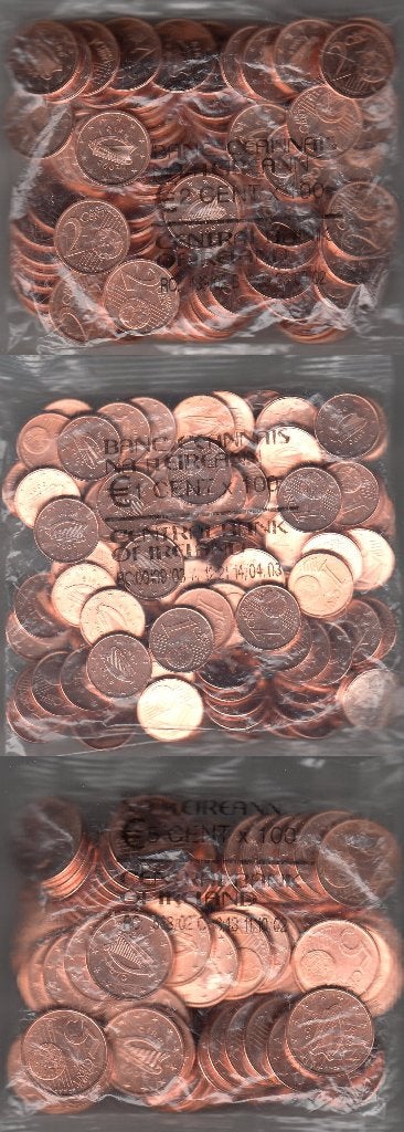 Ierland 1, 2 en 5 eurocent 2002 (100 stuks) orginele zakjes, Postzegels en Munten, Munten | Europa | Euromunten, Setje, Overige waardes