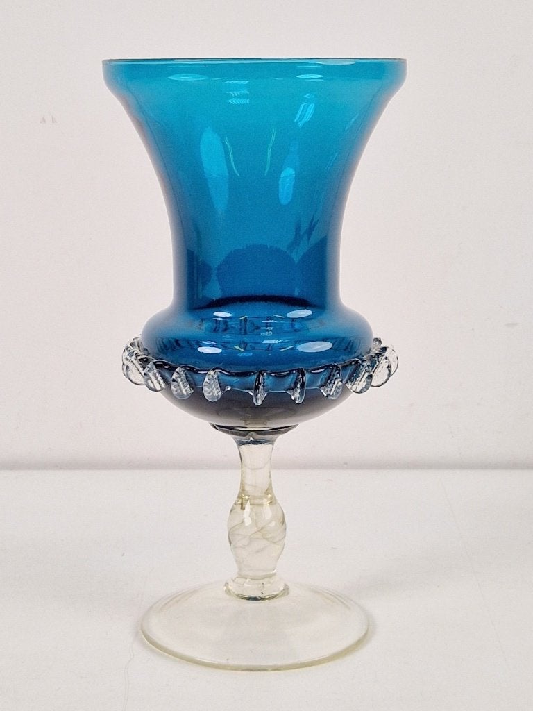 Mid century blauwe murano glas vaas mondgeblazen 1960 rare, Huis en Inrichting, Ophalen of Verzenden, Handgemaakt, Glas