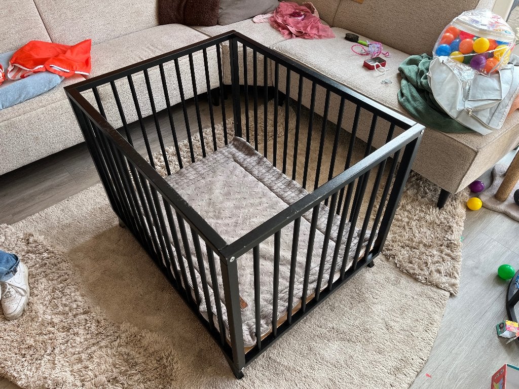 Bopita box met kleed en boxmatras, Ophalen, Gebruikt, Rechthoekig, In hoogte verstelbaar