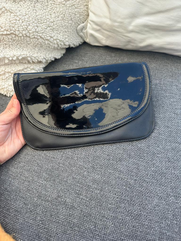 Vintage Retro Zwart Lak Clutch Handtas, Ophalen of Verzenden, Gebruikt, Zwart, Avondtasje
