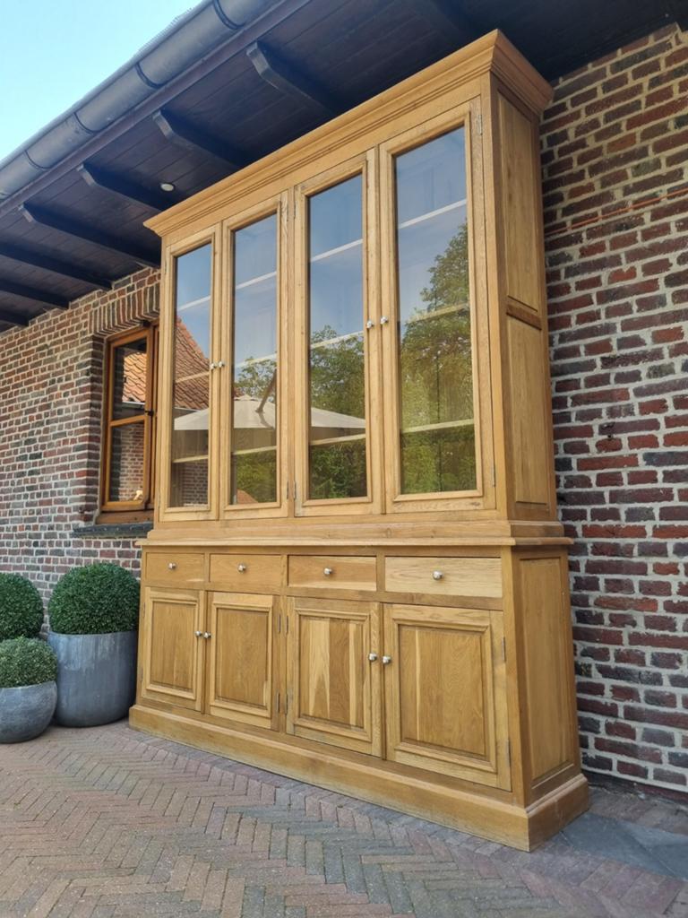 Eiken buffetkast/vitrinekast GRATIS LEVERING, Ophalen, Met deur(en), 200 cm of meer, Eikenhout