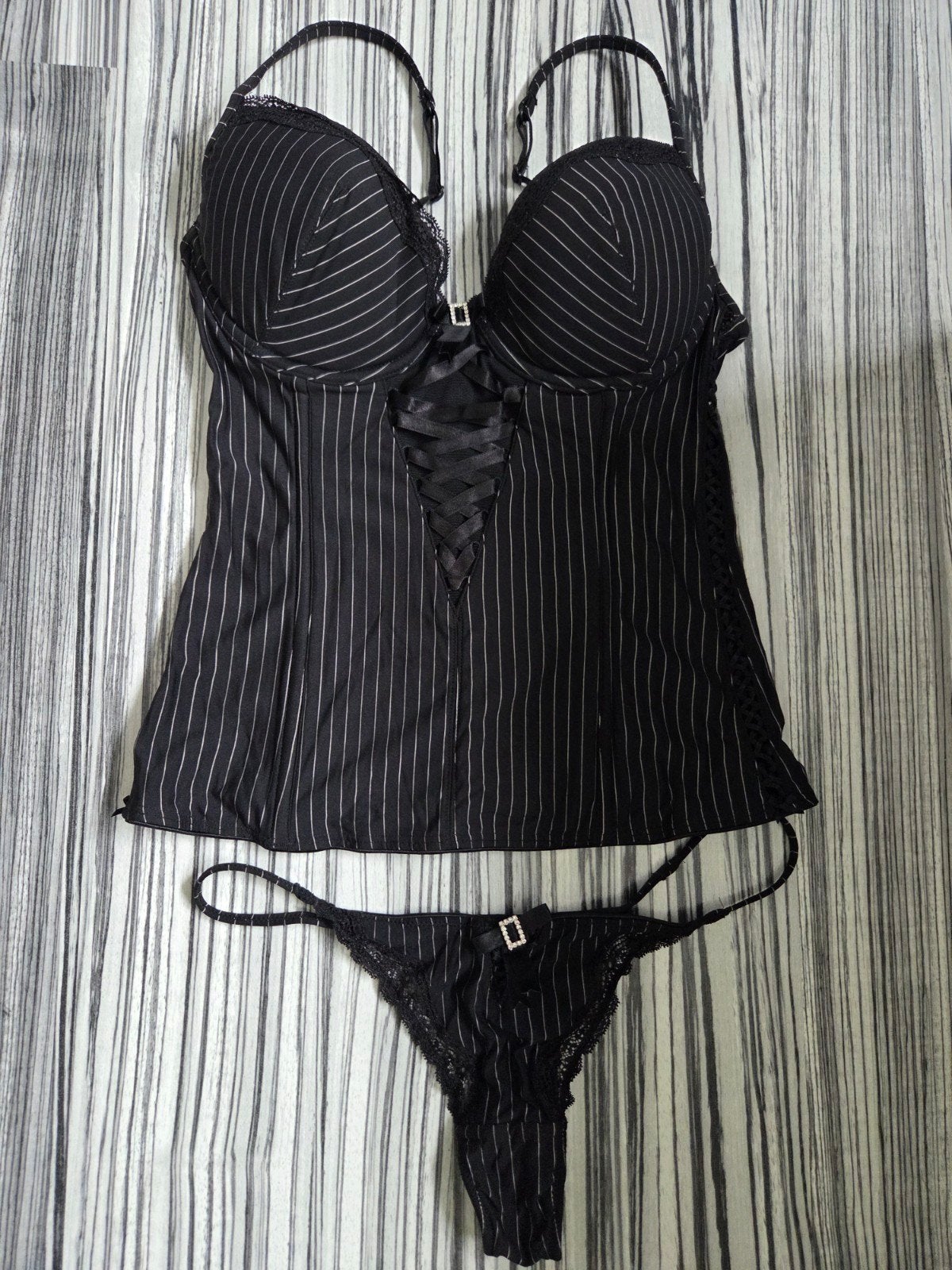 Corset/ bustier, Verzenden, Zwart, String