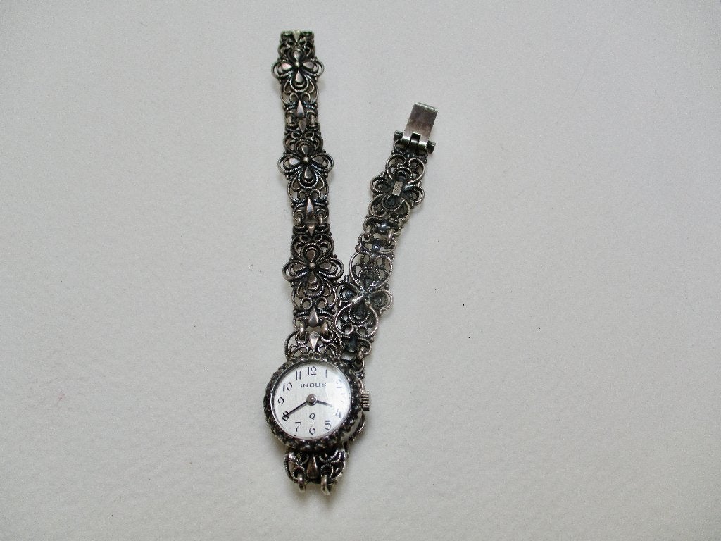Zilveren oud INDUS  Dames pols horloge jaren '60 Quarts, Sieraden, Tassen en Uiterlijk, Antieke sieraden, Verzenden, Zilver, Overige typen