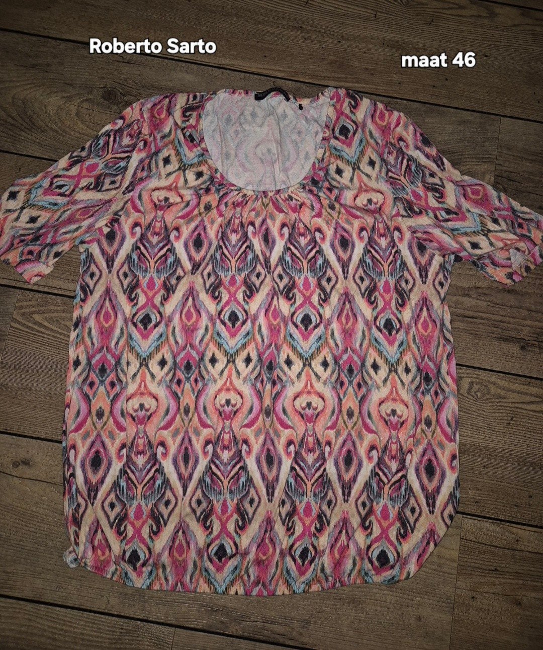 Roberto Sarto Blouse Maat 46 - Kleurrijk Patroon, Meerkleurig, Maat 46/48 (XL) of groter, Ophalen of Verzenden, Korte mouw
