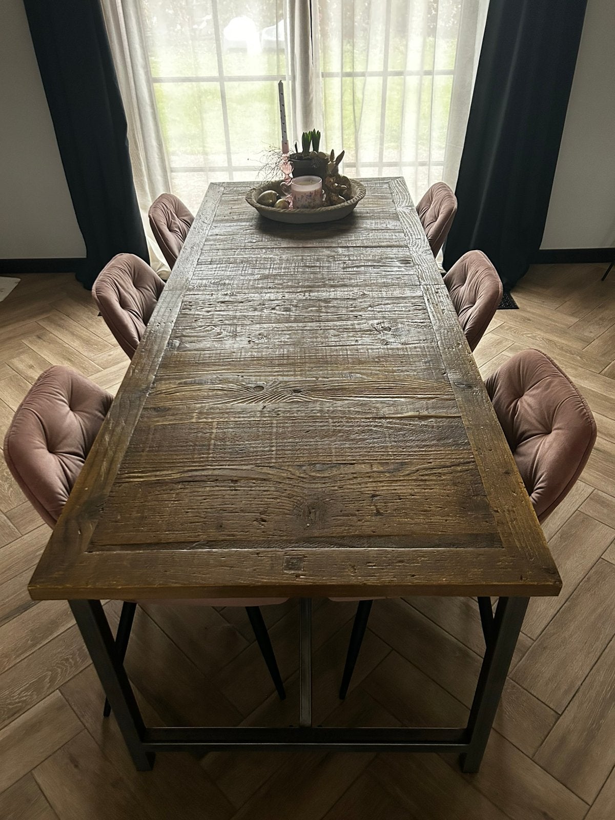 Riviera Maison eettafel  met evt fluwelen stoelen 6 st, Huis en Inrichting, Tafels | Eettafels, Ophalen, Rechthoekig, 50 tot 100 cm