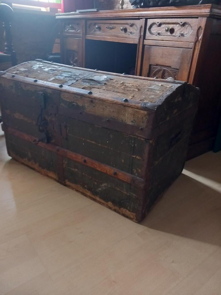 Antieke oude reiskist bagage kist, Ophalen, Gebruikt, 50 tot 100 cm