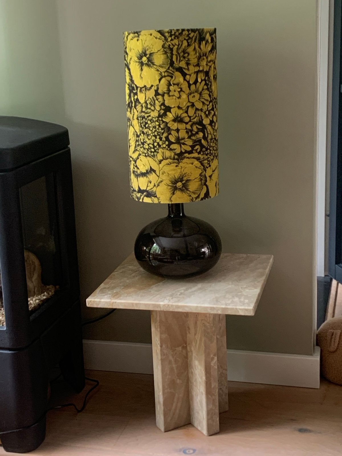 Vintage IKEA lampvoet met HK Living lampenkap, Ophalen of Verzenden, Gebruikt, Glas, 50 tot 75 cm