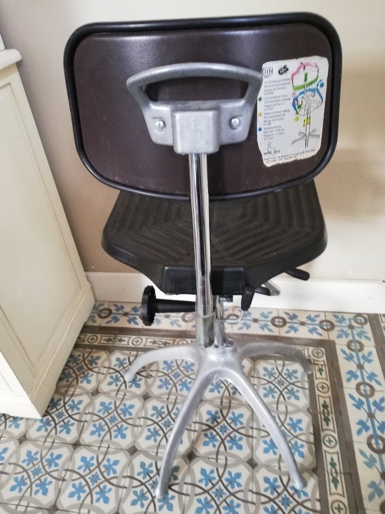 Hoge retro vintage werkkruk / stoel, voetensteun, Ophalen, Gebruikt, Zwart