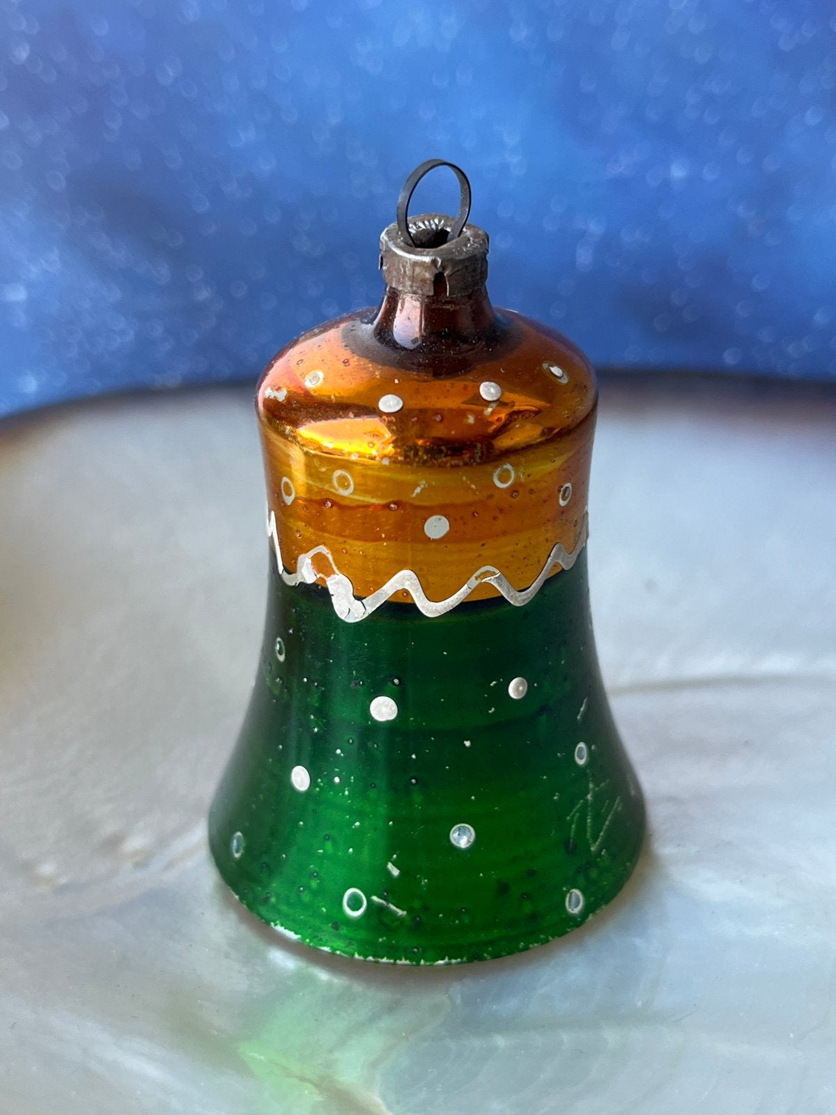 Oude glazen kerstbal (nr. 22): bel, Gebruikt, Ophalen of Verzenden, X, X