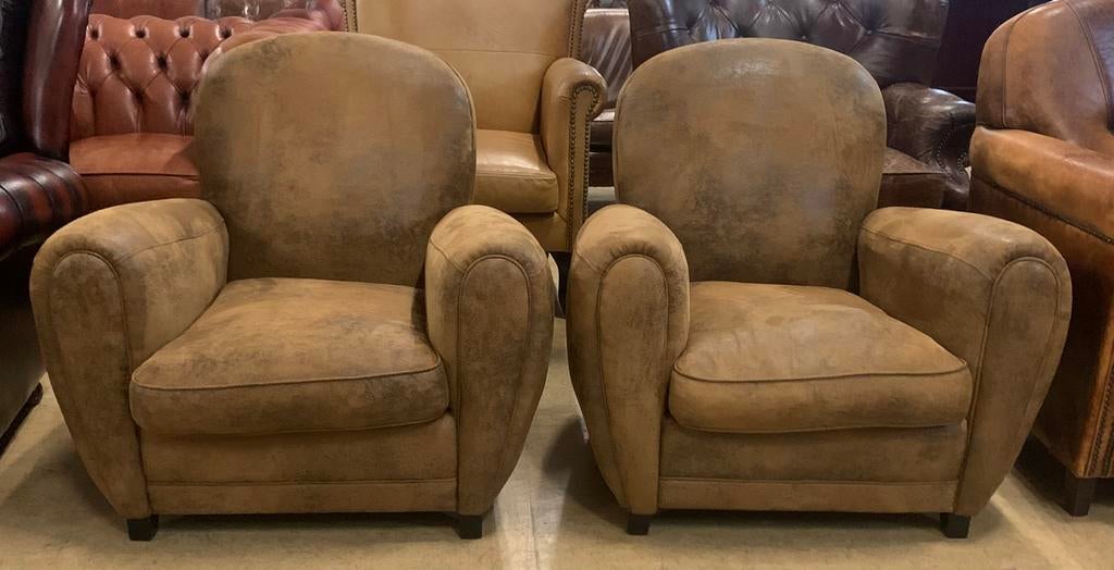 Prachtige Franse Moustache Fauteuils Bruin., Gebruikt, Moustache, 75 tot 100 cm, Ophalen of Verzenden