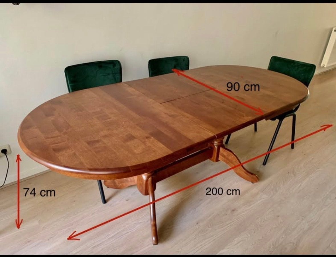 Uitschuifbare eettafel van massief berkenhout, Huis en Inrichting, Ophalen, Gebruikt, 50 tot 100 cm, 150 tot 200 cm