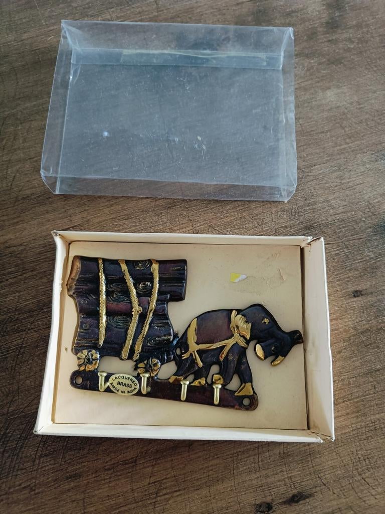 Vintage Messing Sleutelrekje met Olifant, Huis en Inrichting, Woonaccessoires | Kapstokken, Ophalen of Verzenden, Nieuw, Metaal