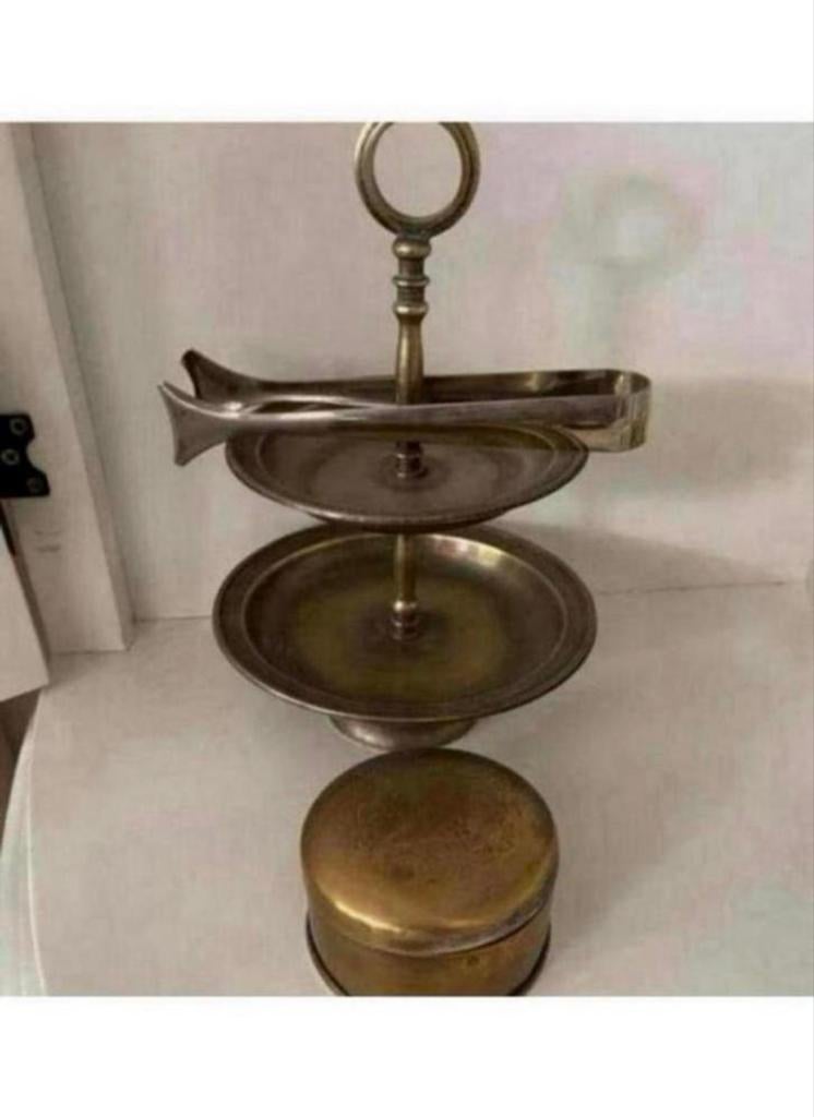 Vintage etagere met tang en doosje, Ophalen of Verzenden, Zo goed als nieuw