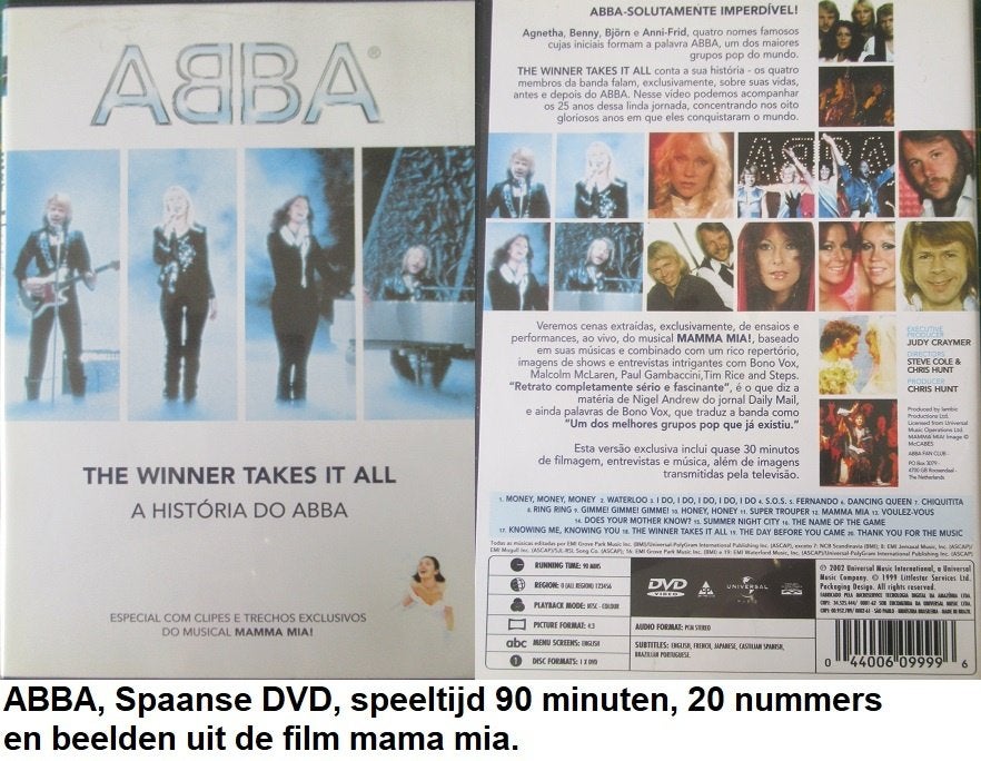 ABBA, the winner takes it all, Spaanse dvd, Alle leeftijden, Ophalen of Verzenden, Zo goed als nieuw