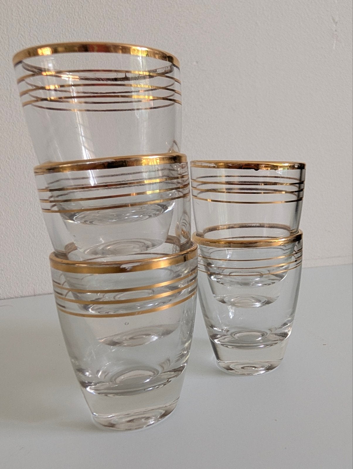 5 vintage glazen met gouden rand, Ophalen of Verzenden, Zo goed als nieuw, Overige typen