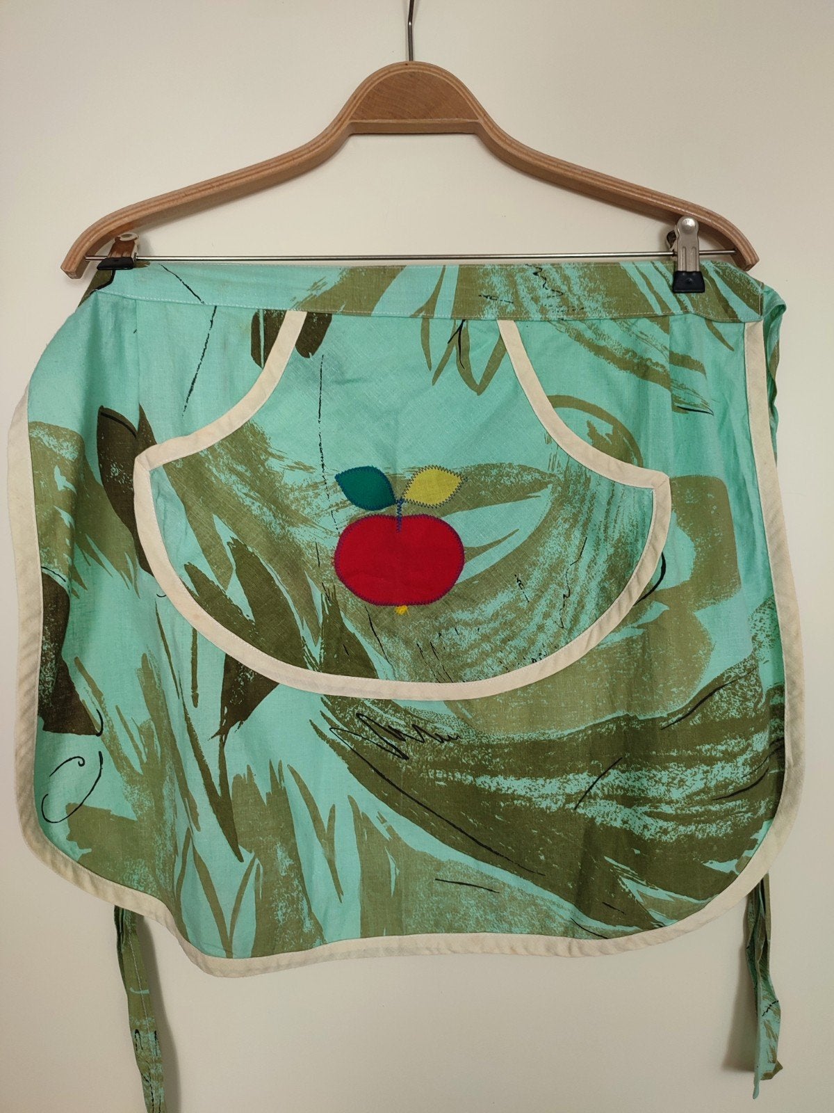 Vintage Schort met Appelmotief - Turquoise/Groen, Ophalen of Verzenden, Gebruikt