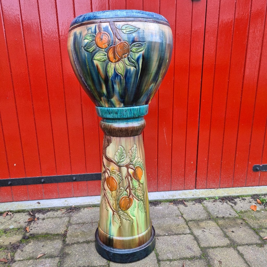 Grote Art Nouveau bloempot op zuil, pied de stal 93cm hoog, Antiek en Kunst, Antiek | Keramiek en Aardewerk, Ophalen