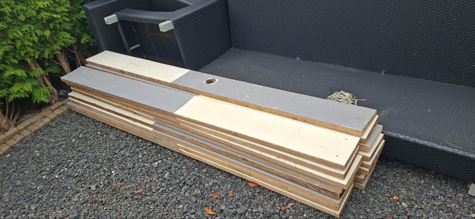 17 steigerhout planken, 1 kant geverfd, Ophalen, Gebruikt, 25 tot 50 mm, 200 tot 250 cm