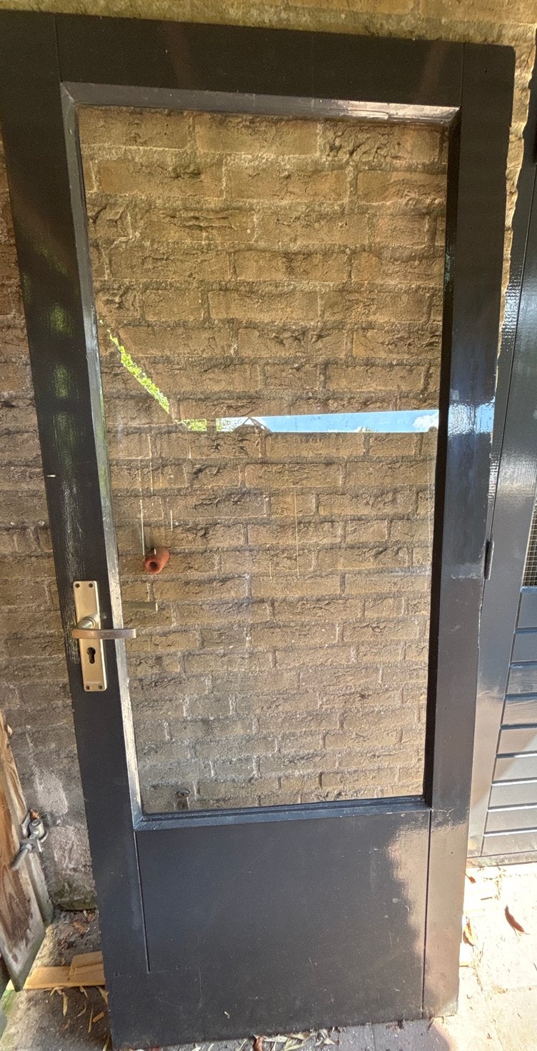 Zwarte Buitendeur met Glaspaneel, Ophalen, Gebruikt, 80 tot 100 cm, Buitendeur