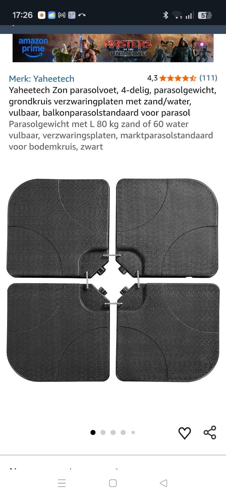 Aangeboden Nieuwe vierdelige Kunstof Parasolvoet, Ophalen, Nieuw, Minder dan 1 meter, Parasolvoet