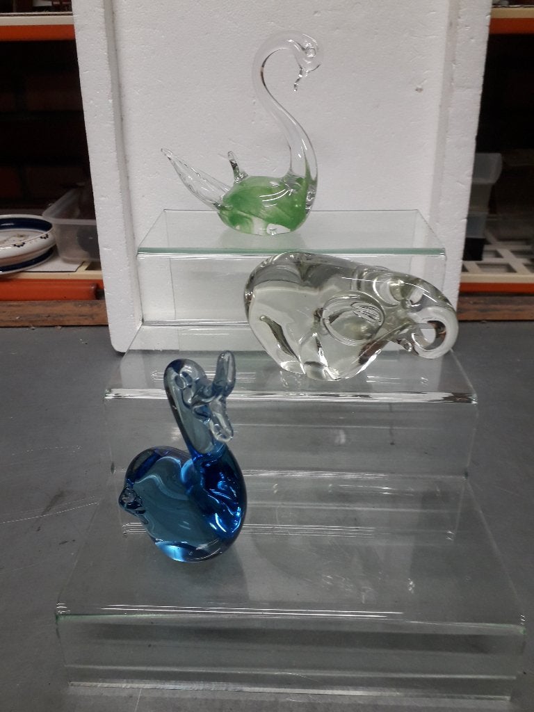 3 VINTAGE GLASOBJECTEN : OLIFANT , ZWAAN en EEND I.Z.G.ST, Antiek en Kunst, Ophalen of Verzenden