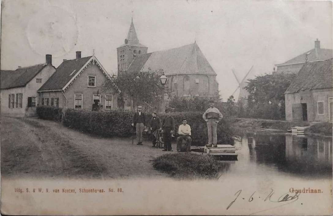 Goudriaan (Zuid-Holland) - Kerk & Molen 1904, Verzamelen, Ansichtkaarten | Nederland, Ophalen of Verzenden, Voor 1920, Gelopen