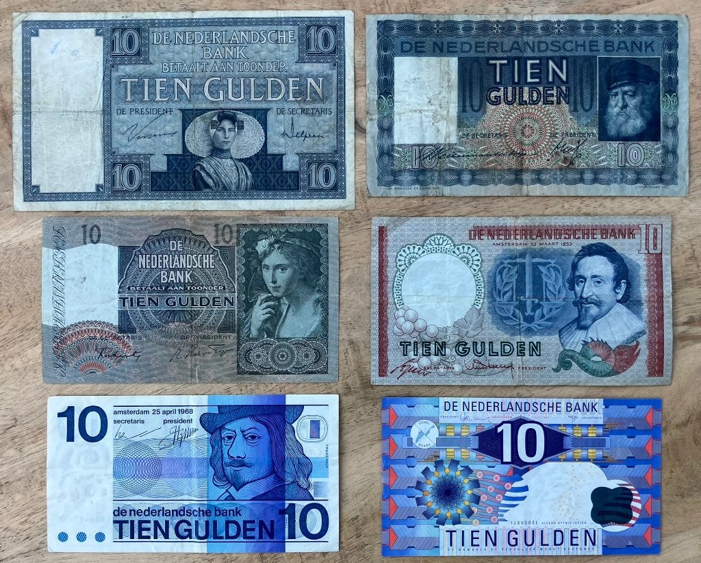 6 verschillende 10 gulden bankbiljetten, Postzegels en Munten, Ophalen, 10 gulden, Setje